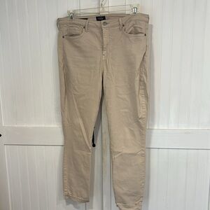 NYDJ Ami skinny liftxtuck technology beige jeans W/ distressed cuffs, size 14